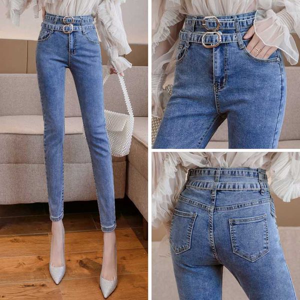 make high waist jeans female spring new elastic cultivate one's morality show thin tight little pencil pants, Blue
make high waist jeans female spring new elastic cultivate one's morality show thin tight little pencil pants, Blue