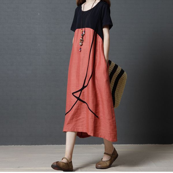 johnature women patchwork dress short sleeve cotton linen 2020 summer new o-neck korean fashion loose dresses, Black;gray
johnature women patchwork dress short sleeve cotton linen 2020 summer new o-neck korean fashion loose dresses, Black;gray