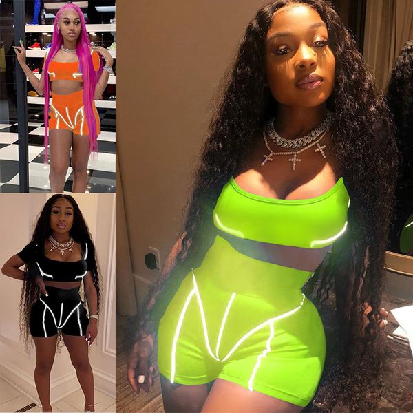 2020 summer women high-waisted reflective stitching sports suit lady's sweat suit neon color tracksuit orange yellow black m809, White;black
2020 summer women high-waisted reflective stitching sports suit lady's sweat suit neon color tracksuit orange yellow black m809, White;black
