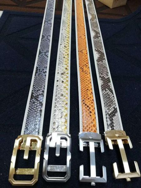 real genuine python skin snake leather men dress belts with stainless steel buckle gold silver color orange gold beige colors, Black;brown 
real genuine python skin snake leather men dress belts with stainless steel buckle gold silver color orange gold beige colors, Black;brown