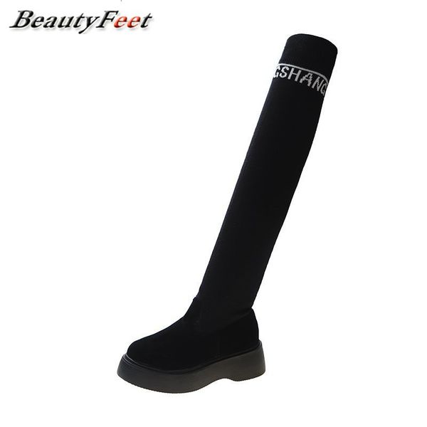 sock boots women shoes woman slip on strech fabric solid flock autumn winter boots plus size platform shoes thigh high, Black
sock boots women shoes woman slip on strech fabric solid flock autumn winter boots plus size platform shoes thigh high, Black
