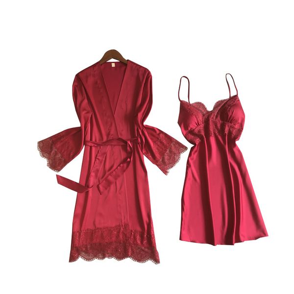 women's sleepwear 2021 spring summer women robe & gown sets satin sleep lounge pijama silk nightwear bathrobe+night dress chest pads, Black;red
women's sleepwear 2021 spring summer women robe & gown sets satin sleep lounge pijama silk nightwear bathrobe+night dress chest pads, Black;red