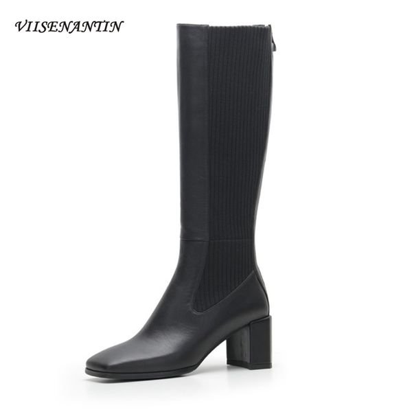 boots style knitted stretch high square toe thick heel zipper women knee length fashion botas mujer, Black
boots style knitted stretch high square toe thick heel zipper women knee length fashion botas mujer, Black