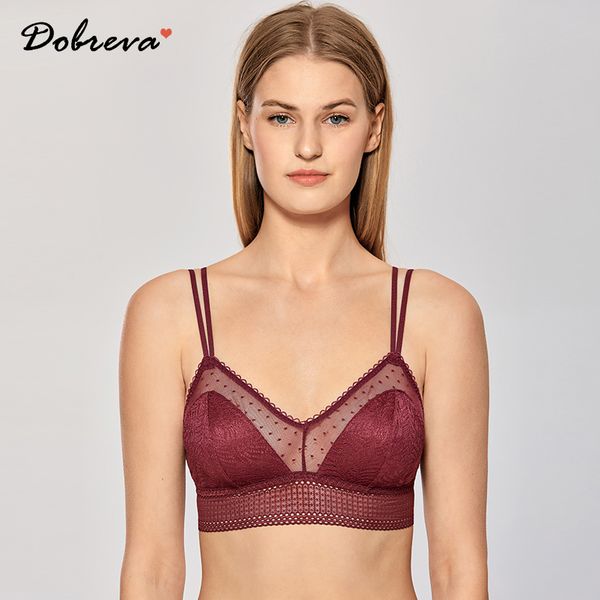 dobreva women's wire bra soft mesh lace bralette with removable pads, Red;black
dobreva women's wire bra soft mesh lace bralette with removable pads, Red;black