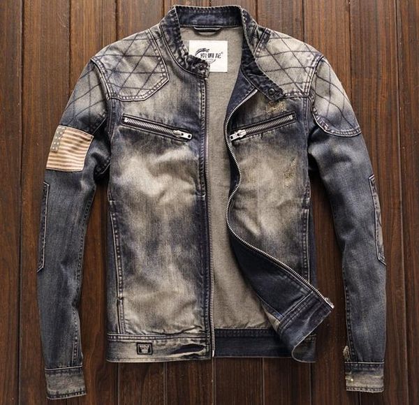 blue denim men's vintage classic biker motorcycle jacket stand collar retro slim fit usa flag jeans coat drop shipping, Black;brown
blue denim men's vintage classic biker motorcycle jacket stand collar retro slim fit usa flag jeans coat drop shipping, Black;brown