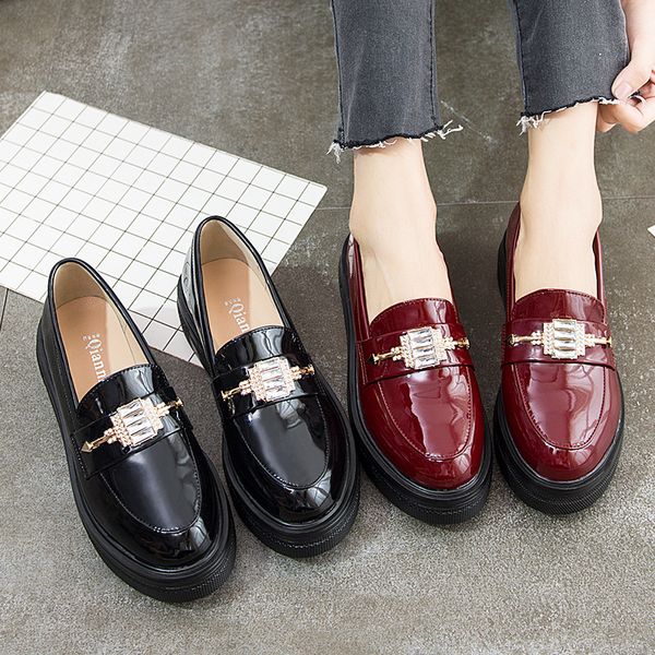 dress shoes 2021 single female with wedges round head british wind small wild thick bottom sponge cake patent leather, Black
dress shoes 2021 single female with wedges round head british wind small wild thick bottom sponge cake patent leather, Black