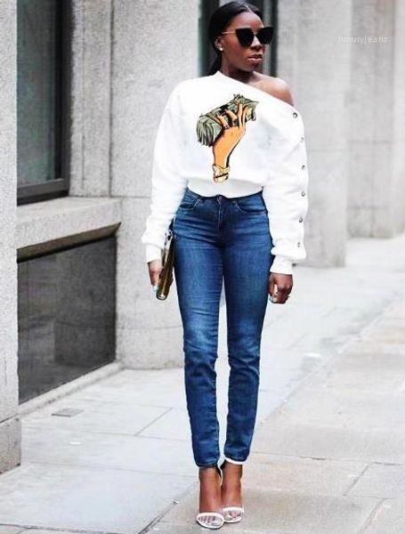 dollar print long sleeve fashion style casual females apparel womens autumn designer tshirts sloping shoulder, White
dollar print long sleeve fashion style casual females apparel womens autumn designer tshirts sloping shoulder, White