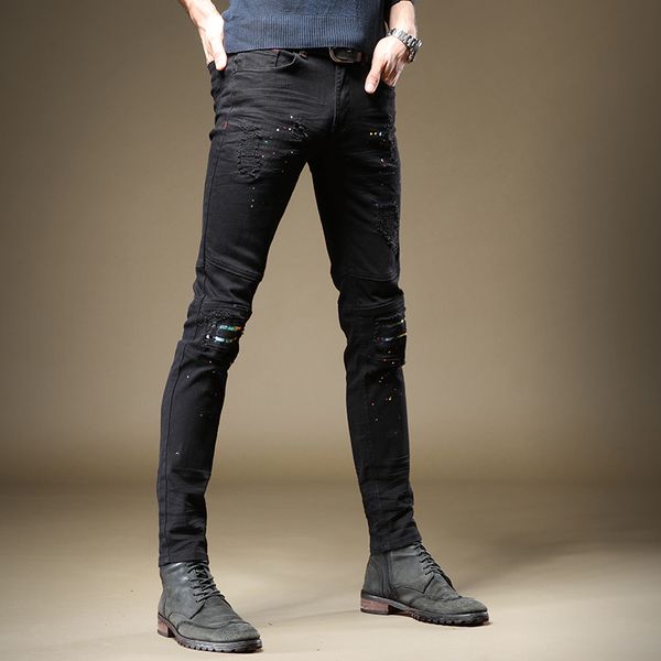 men's jeans male american street fashion brand hole dot paint graffiti black casual denim pants, Blue
men's jeans male american street fashion brand hole dot paint graffiti black casual denim pants, Blue