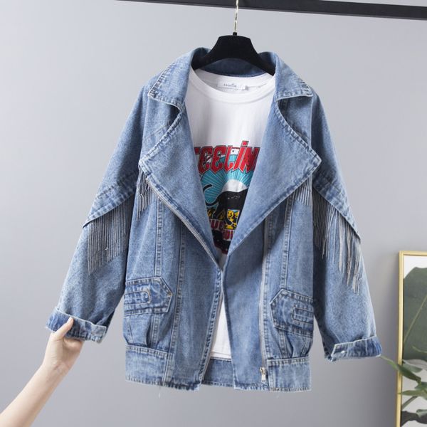 women's jackets loose harajuku zipper casual jeans jacket ladies 2021 spring vintage tassel denim women basic outerwear streetwear, Black;brown
women's jackets loose harajuku zipper casual jeans jacket ladies 2021 spring vintage tassel denim women basic outerwear streetwear, Black;brown