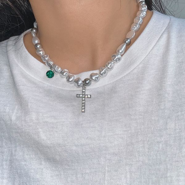 shiny crystals cross pendant necklace baroque irregular imitation pearls beaded chokers necklace for women charm jewelry gift, Silver
shiny crystals cross pendant necklace baroque irregular imitation pearls beaded chokers necklace for women charm jewelry gift, Silver