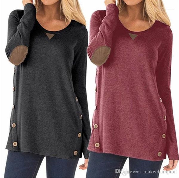 long sleeve womens autumn female clothing candy color womens designer tshirts buttons patch o neck, White
long sleeve womens autumn female clothing candy color womens designer tshirts buttons patch o neck, White