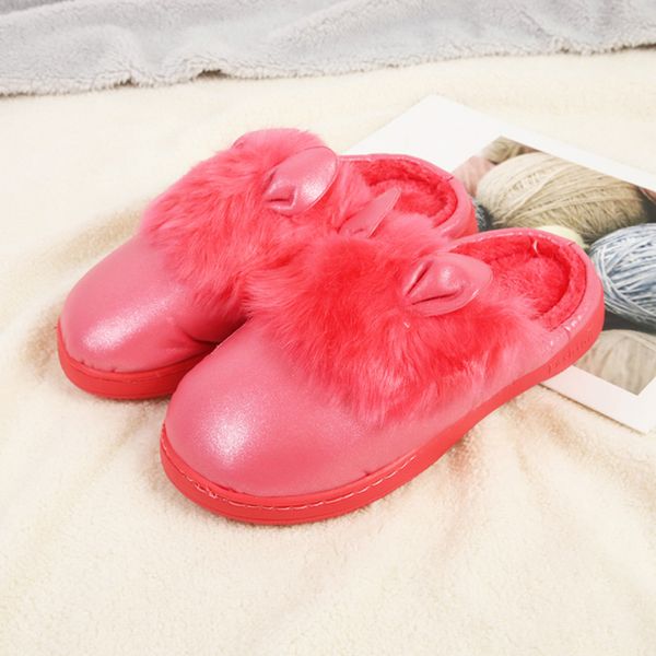 women winter slippers ears faux leather warm comfortable solid color indoor shoes home cotton slippers, Black
women winter slippers ears faux leather warm comfortable solid color indoor shoes home cotton slippers, Black