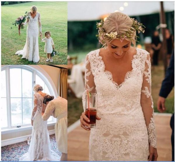 v neck lace mermaid wedding dresses long illusion sleeves lace applique court train button back wedding bridal gowns custom made, White
v neck lace mermaid wedding dresses long illusion sleeves lace applique court train button back wedding bridal gowns custom made, White