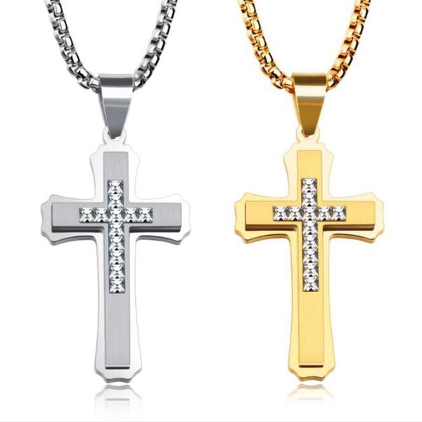 stainless steel crystal zircon cross pendant necklace gold jesus christ cross necklaces jewelry gift for men women, Silver
stainless steel crystal zircon cross pendant necklace gold jesus christ cross necklaces jewelry gift for men women, Silver