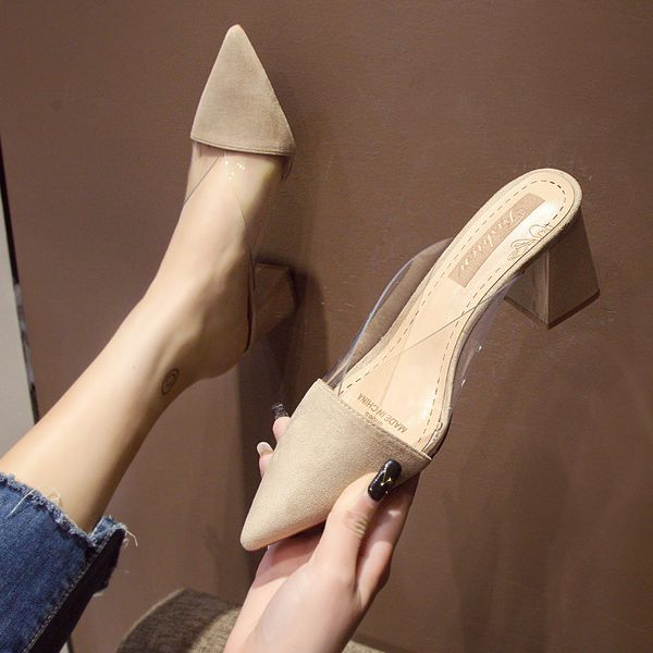 women's summer new transparent outdoor sandals fashion versatile pointed women's shoes, Black