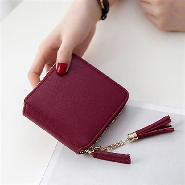 women wallet leather square zipper small card holder handbag tassel pendant money clutch bag women purses coin holders, Red;black
women wallet leather square zipper small card holder handbag tassel pendant money clutch bag women purses coin holders, Red;black