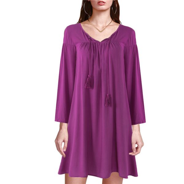 women summer solid midi dress 2020 fashion 3/4 sleeve v-neck tassel loose shirt dress casual high waist robe vestidos mujer, Black;gray
women summer solid midi dress 2020 fashion 3/4 sleeve v-neck tassel loose shirt dress casual high waist robe vestidos mujer, Black;gray