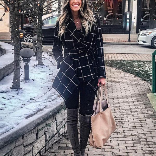casual ladies plaid printed outerwear womens designer winter lapel neck coats fashion cardigan wool coats with sashes, Black
casual ladies plaid printed outerwear womens designer winter lapel neck coats fashion cardigan wool coats with sashes, Black