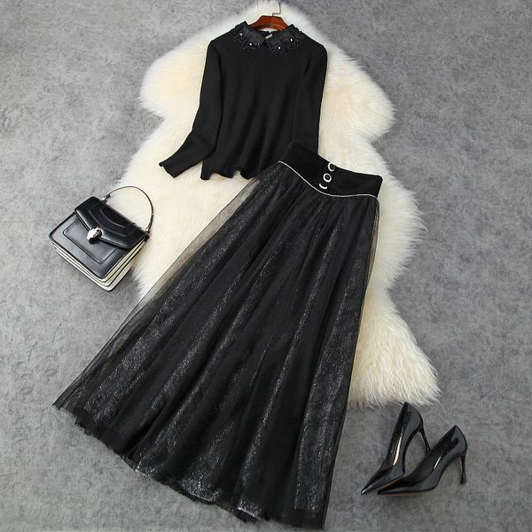 european and american women's clothing 2020 autumn new style long-sleeved beaded sweater netting lace skirt fashion suit, White
european and american women's clothing 2020 autumn new style long-sleeved beaded sweater netting lace skirt fashion suit, White