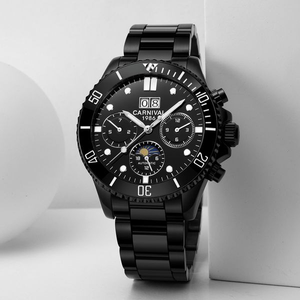 carnival men watches mechanical automatic role luxury business men watch waterproof moon phase wristwatch reloj, Slivery;brown
carnival men watches mechanical automatic role luxury business men watch waterproof moon phase wristwatch reloj, Slivery;brown