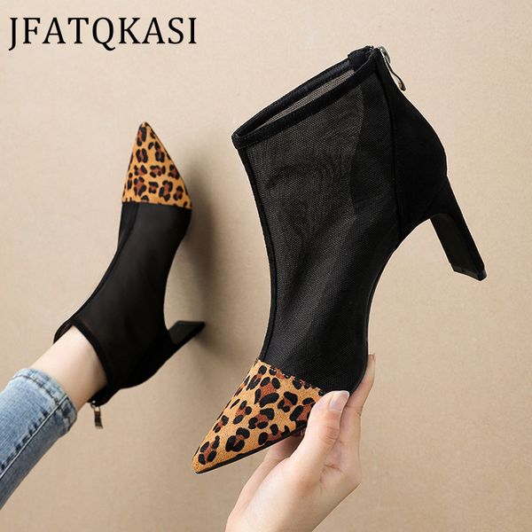 women high heels summer party shoes leopard stitching mesh style female pumps fashion brand breathable ladies ankle boots, Black
women high heels summer party shoes leopard stitching mesh style female pumps fashion brand breathable ladies ankle boots, Black
