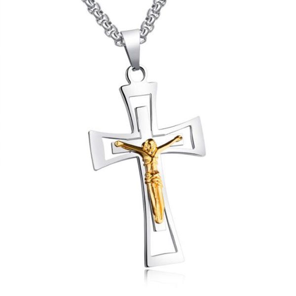 stainless steel gold jesus christ cross pendant necklace religious jewelry for men women, Silver
stainless steel gold jesus christ cross pendant necklace religious jewelry for men women, Silver