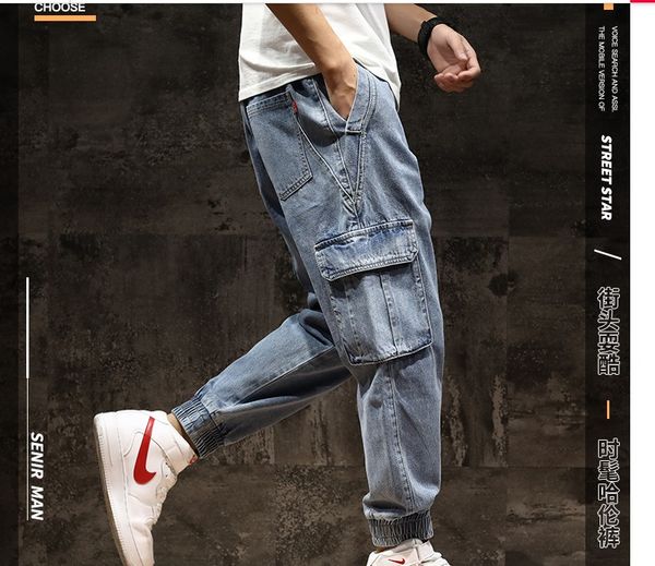 men jeans high street punk style jogger pants 2019 new fashion big pocket ankle banded cargo denim pants hip hop jeans men, Blue
men jeans high street punk style jogger pants 2019 new fashion big pocket ankle banded cargo denim pants hip hop jeans men, Blue