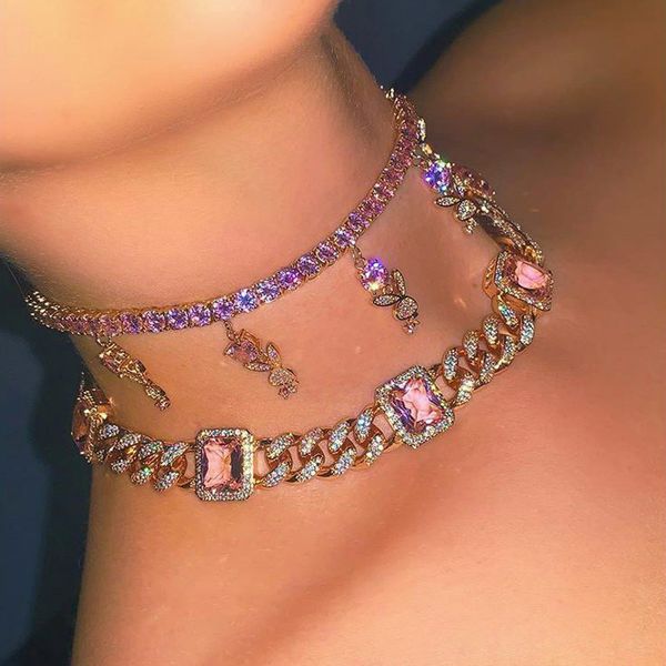 chokers rose gold pink rectangle stone charm necklace 12mm iced out miami cz cuban link chain hip hop women chunky choker, Golden;silver
chokers rose gold pink rectangle stone charm necklace 12mm iced out miami cz cuban link chain hip hop women chunky choker, Golden;silver