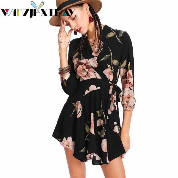 women casual dresses 2018 new spring v neck black prints flower long sleeve a line dress defined waist wrap dresses jxt280, Black;gray
women casual dresses 2018 new spring v neck black prints flower long sleeve a line dress defined waist wrap dresses jxt280, Black;gray