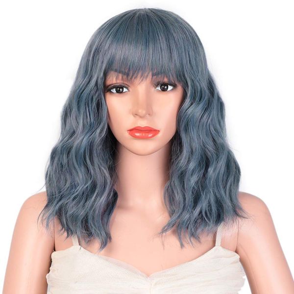synthetic curly bob wig with bangs short bob wavy hair wine red color bob style synthetic shoulder length wigs for women, Black
synthetic curly bob wig with bangs short bob wavy hair wine red color bob style synthetic shoulder length wigs for women, Black