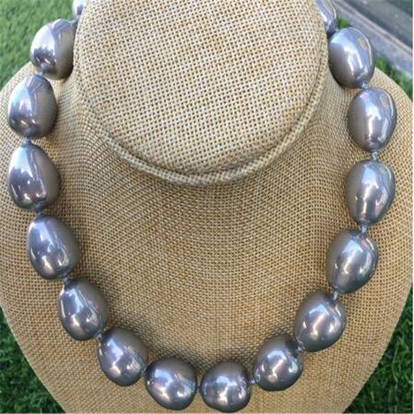 collier de perles de coquille de mer du sud baroque gris 18x23mm 18", Silver