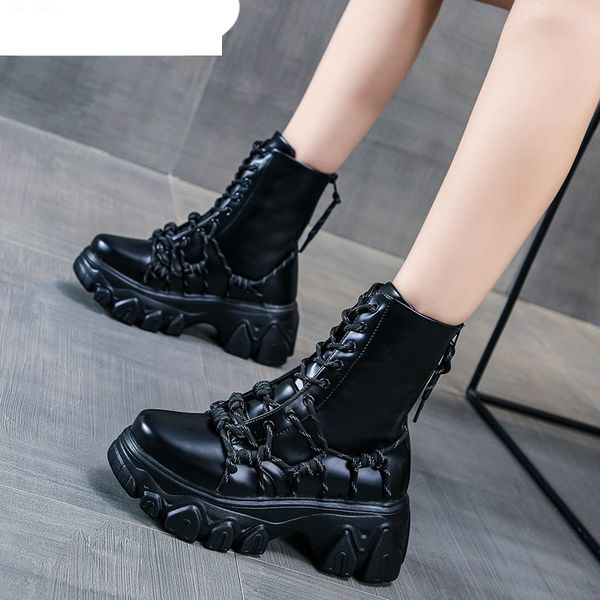 2020 autumn winter new punk handsome mid-calf boots for woman patent cow leather thick bottom increased boots shoes woman, Black
2020 autumn winter new punk handsome mid-calf boots for woman patent cow leather thick bottom increased boots shoes woman, Black
