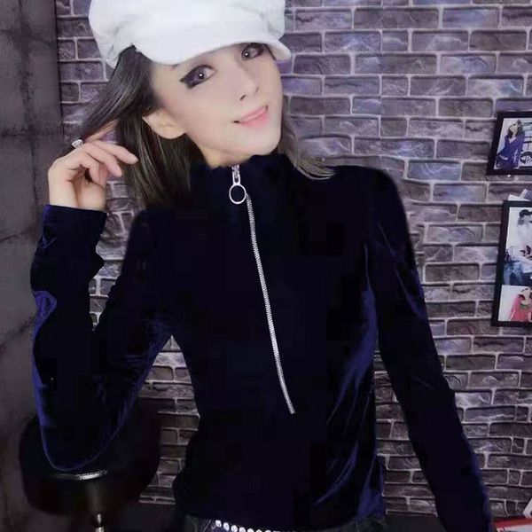 women's t-shirt autumn and winter gold velvet long-sleeved fashion solid female turtleneck tshirt vintage gothic friends, White
women's t-shirt autumn and winter gold velvet long-sleeved fashion solid female turtleneck tshirt vintage gothic friends, White