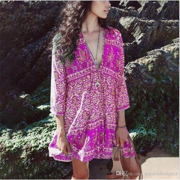 womens designer bohemian dress summer v neck ruffer loose flora printed beach dresses, White;black
womens designer bohemian dress summer v neck ruffer loose flora printed beach dresses, White;black