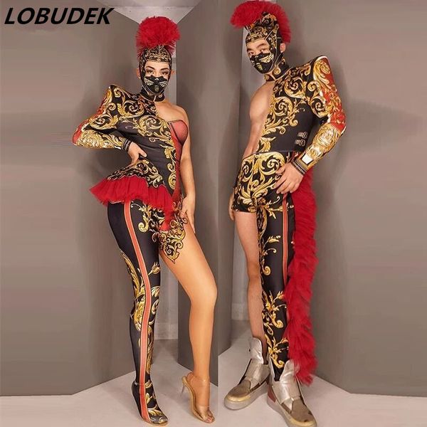 men women group stage wear vintage one-shoulder jumpsuit with headdress outfit singer dancer performance clothes dance team cosplay costume, Black;red
men women group stage wear vintage one-shoulder jumpsuit with headdress outfit singer dancer performance clothes dance team cosplay costume, Black;red