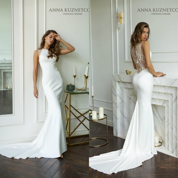 2021 mermaid wedding dresses jewel sleeveless lace appliques bridal gowns custom made hollow back sweep train beach robe de soiree, White
2021 mermaid wedding dresses jewel sleeveless lace appliques bridal gowns custom made hollow back sweep train beach robe de soiree, White