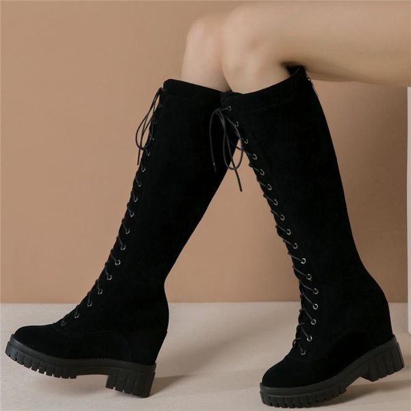 thigh high fashion sneakers women black genuine leather high heel knee boots female lace up round toe platform pumps shoes
thigh high fashion sneakers women black genuine leather high heel knee boots female lace up round toe platform pumps shoes