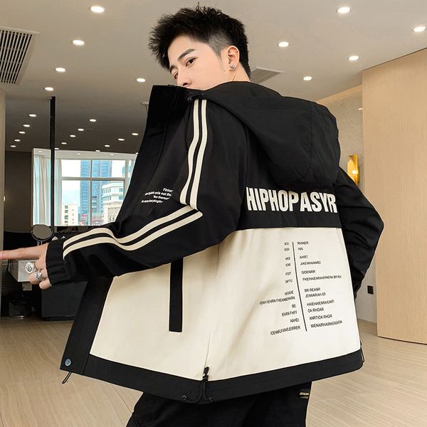 men's jacket 2020 spring and autumn casual stitching windbreaker hoodie jacket fashionable men's large size coat fashionable men&#, Black;white
men's jacket 2020 spring and autumn casual stitching windbreaker hoodie jacket fashionable men's large size coat fashionable men&#, Black;white