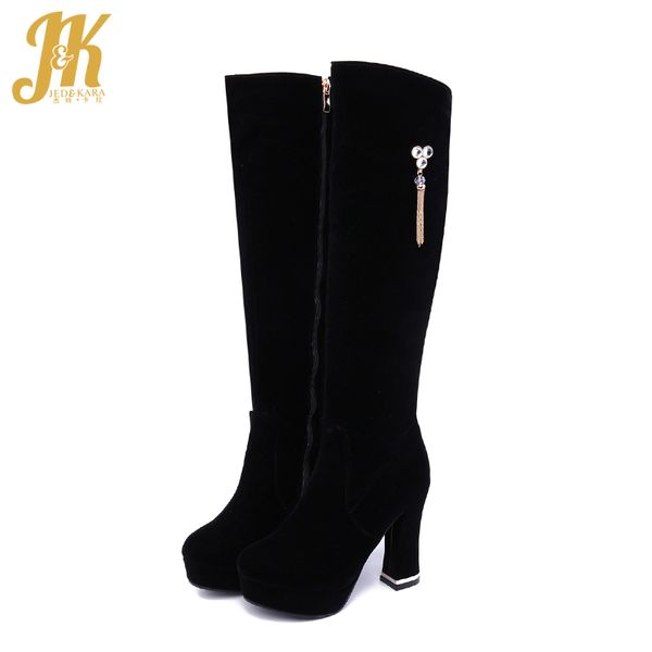 jk flock high heels thick boots women platform boot ladies round toe party shoes knee high crystal metal shoes female winter, Black
jk flock high heels thick boots women platform boot ladies round toe party shoes knee high crystal metal shoes female winter, Black