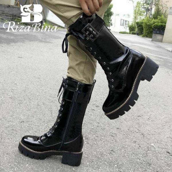 boots rizabina women mid-calf winter fashion thick heel buckle shoes solid color non-slip lacing mujer footwear size 34-43, Black
boots rizabina women mid-calf winter fashion thick heel buckle shoes solid color non-slip lacing mujer footwear size 34-43, Black