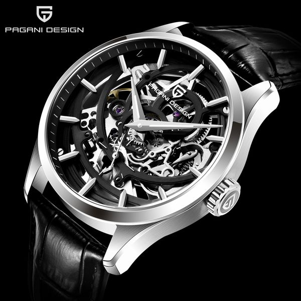 men watch pagani design men mechanical wristwatches automatic watch skeleton luxury business waterproof clock reloj hombre, Slivery;brown 
men watch pagani design men mechanical wristwatches automatic watch skeleton luxury business waterproof clock reloj hombre, Slivery;brown