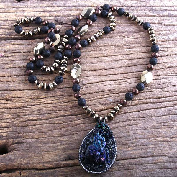 rh fashion bohemian tribal jewelry semi precious stone hematite knotted necklaces with druzy pendant necklace women gift, Silver
rh fashion bohemian tribal jewelry semi precious stone hematite knotted necklaces with druzy pendant necklace women gift, Silver