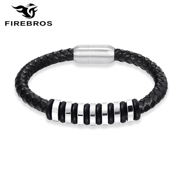 link, chain firebros 2021 women men's jewelry gift genuine leather cord charm bracelet magnetic clasp with stainless steel metal beads, Black
link, chain firebros 2021 women men's jewelry gift genuine leather cord charm bracelet magnetic clasp with stainless steel metal beads, Black