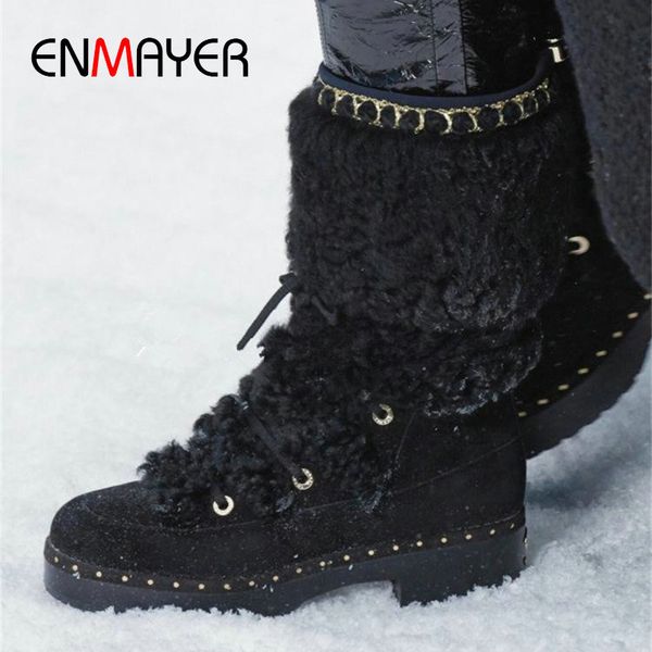enmayer 2020 womens winter fashion genuine leather lace-up round toe snow boots square heel platform boots warm women shoes, Black
enmayer 2020 womens winter fashion genuine leather lace-up round toe snow boots square heel platform boots warm women shoes, Black