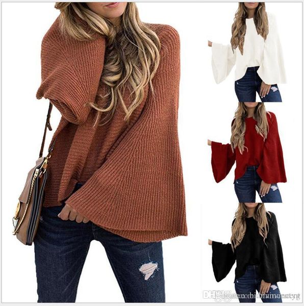 2019 new autumn winter sweater girls cotton long flare sleeved ladies knits clothing casual fashion women's clothing plus size, White;black
2019 new autumn winter sweater girls cotton long flare sleeved ladies knits clothing casual fashion women's clothing plus size, White;black