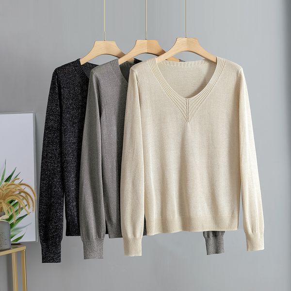 bling shinning women v neck sweater long sleeve pullover spring autumn knit soft female jumper jersey mujer 2020
bling shinning women v neck sweater long sleeve pullover spring autumn knit soft female jumper jersey mujer 2020