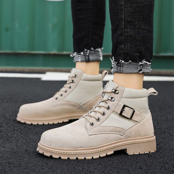 2020 trendy martins boots men men boots work shoes winter retro motorcycle fashion pig suede male ankle, Black