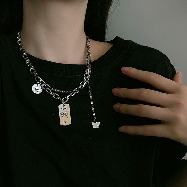 pendant necklaces fashion hip-hop double necklace female titanium steel butterfly clavicle chain neck, Silver
pendant necklaces fashion hip-hop double necklace female titanium steel butterfly clavicle chain neck, Silver