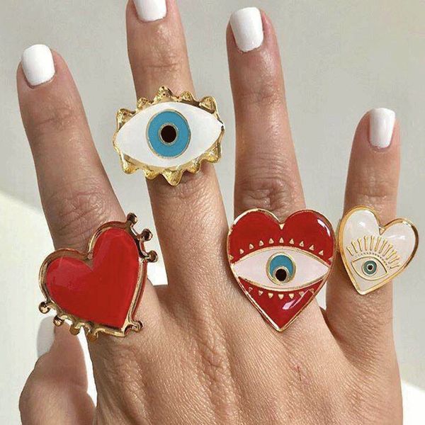 european and american fashion enamed red heart love ring creative 18k glod evil eye adjustable ring jewelry, Silver
european and american fashion enamed red heart love ring creative 18k glod evil eye adjustable ring jewelry, Silver