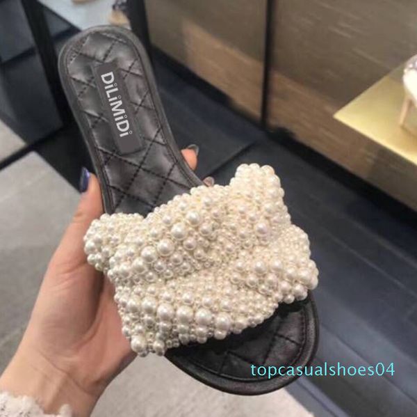 2018 spring summer pearl slippers open toe women shoes slides scuffs at02 t04, Black
2018 spring summer pearl slippers open toe women shoes slides scuffs at02 t04, Black